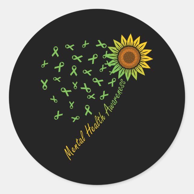 Sticker Rond Sensibilisation à la santé mentale Tournesol à rub (Devant)