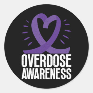Sticker Rond Sensibilisation À La Surdose Dans Le Ruban Violet