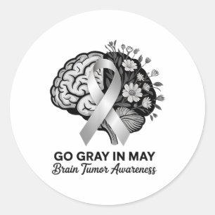 Sticker Rond Sensibilisation À La Tumeur Du Cerveau Porter Gris