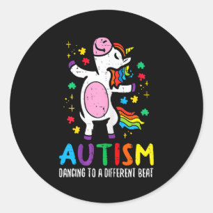 Sticker Rond Sensibilisation à l'autisme Licorne Danse Rythme D