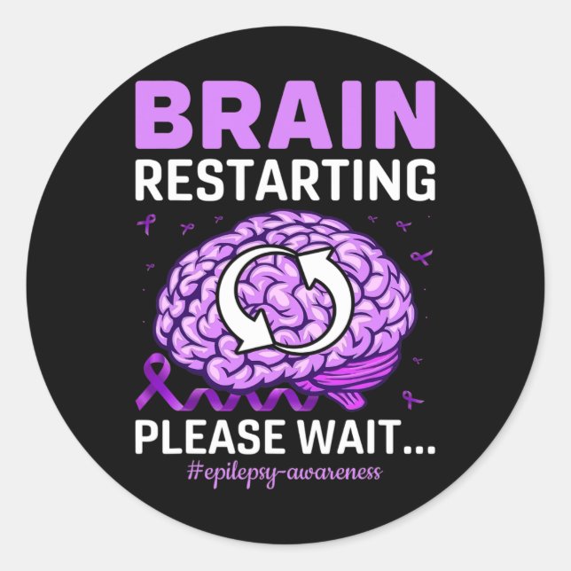 Sticker Rond Sensibilisation à l'épilepsie Drôle de cerveau Red (Devant)