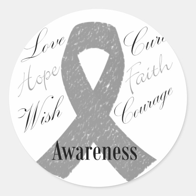Sticker Rond Sensibilisation au cancer du cerveau du ruban gris (Devant)