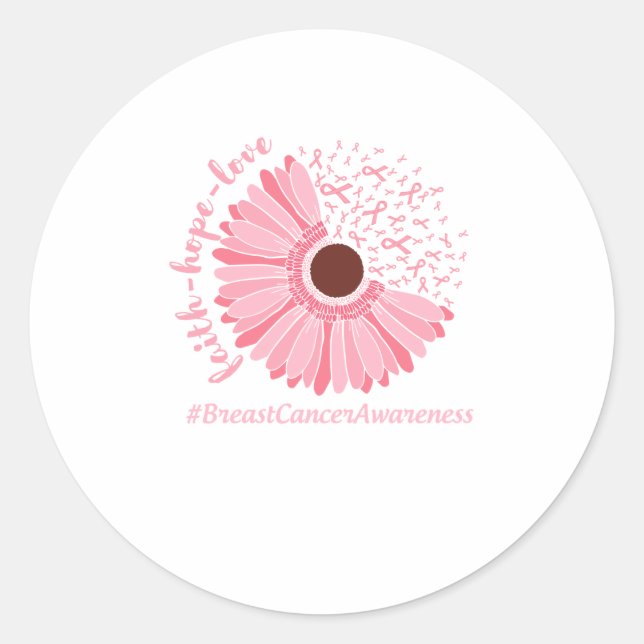 Sticker Rond Sensibilisation au cancer du sein Fleur rose (Devant)