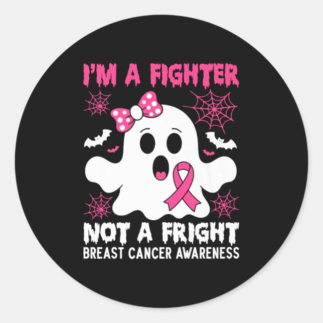 Sticker Rond Sensibilisation au cancer du sein Halloween rose c (Devant)