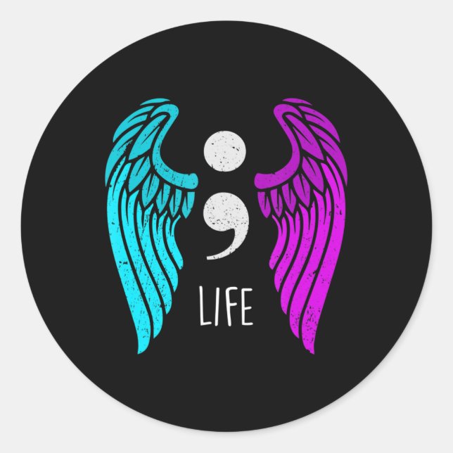 Sticker Rond Sensibilisation au suicide - demi-côlon Ange de vi (Devant)