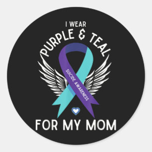 Sticker Rond Sensibilisation Au Suicide Je Porte Turquoise Et V