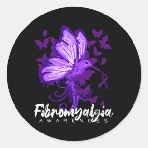 Sticker Rond Sensibilisation Colibri tenant du ruban pourpre
