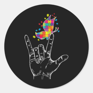 Sticker Rond Sensibilisation Je t'aime Asl Hand Sign Language B