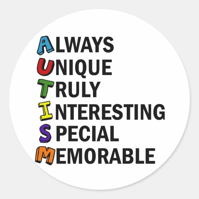 Sticker Rond Sensibilisation sur l'autisme Acrostique mignon po (Devant)