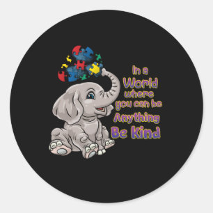Sticker Rond Sensibilisation sur l'autisme Be Genre Elephant Pu