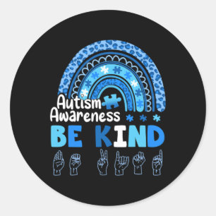 Sticker Rond Sensibilisation sur l'autisme Be Kind ASL Hand Sig