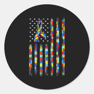 Sticker Rond Sensibilisation sur l'autisme Chemise Drapeau Amér