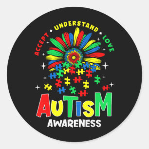 Sticker Rond Sensibilisation sur l'autisme colorée Accepter Com
