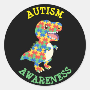 Sticker Rond Sensibilisation sur l'autisme Dinosaures