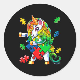 Sticker Rond Sensibilisation sur l'autisme Flossant Unicorn Puz