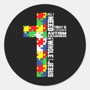 Sticker Rond Sensibilisation sur l'autisme Jésus Croix Puzzle C