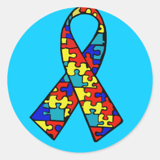 Sticker Rond Sensibilisation sur l'autisme Jigsaw Puzzle Ruban 