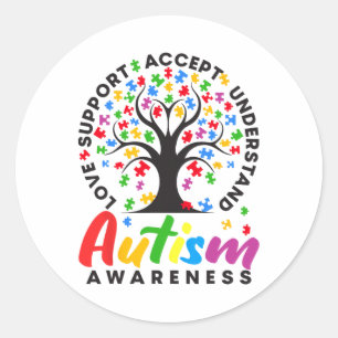 Sticker Rond Sensibilisation sur l'autisme Love Support Accepte