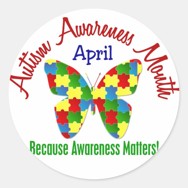 Sticker Rond SENSIBILISATION SUR L'AUTISME MOIS AVRIL Puzzle Pa (Devant)
