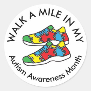 Sticker Rond Sensibilisation sur l'autisme Mois Walk Chaussures