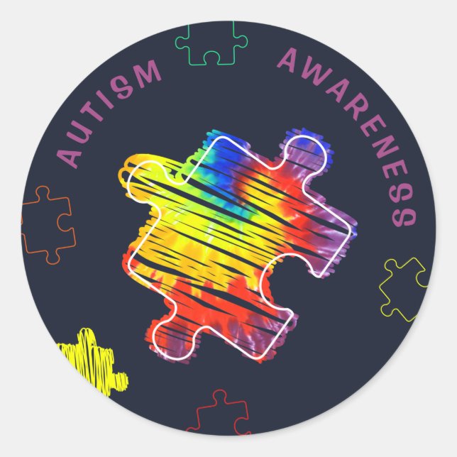 Sticker Rond Sensibilisation sur l'autisme Puzzles Aquarelle Sc (Devant)