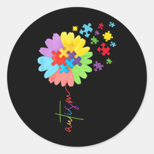 Sticker Rond Sensibilisation sur l'autisme Sunflower Puzzle Piè
