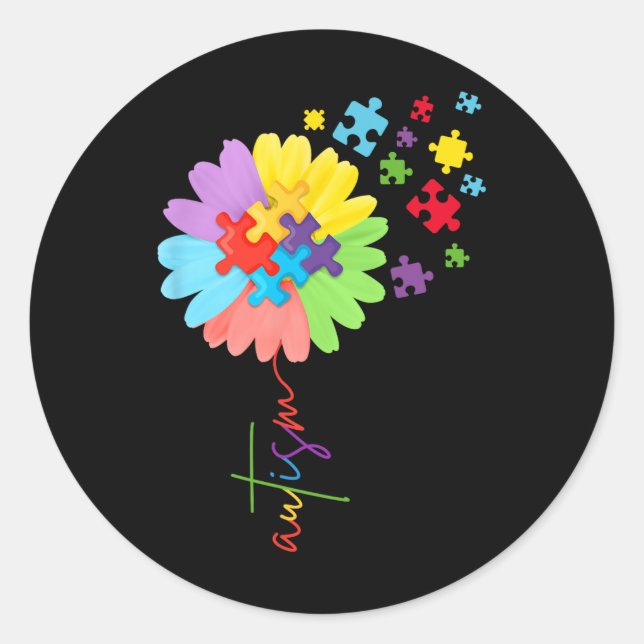 Sticker Rond Sensibilisation sur l'autisme Sunflower Puzzle Piè (Devant)
