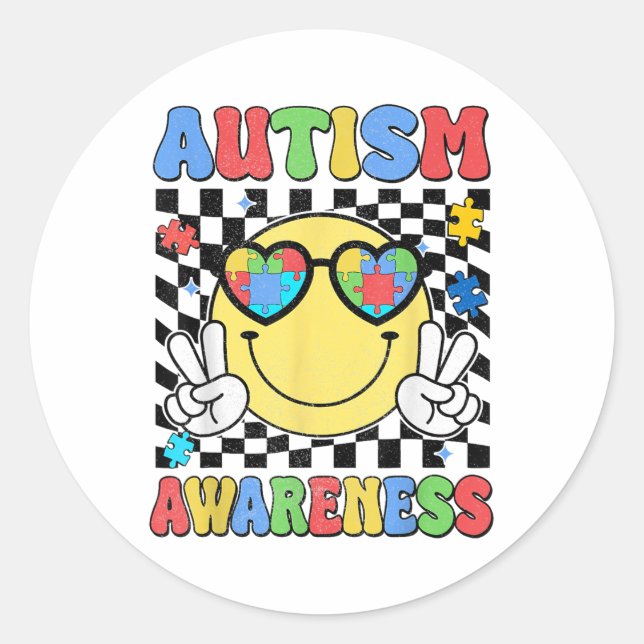 Sticker Rond Sensibilisation sur l'autisme Super rétro Hippie S (Devant)