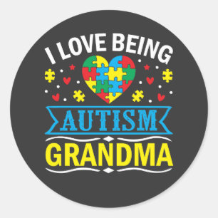 Sticker Rond sensibiliser à l'autisme, Fière autisme grand-mère