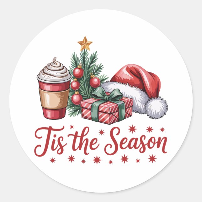 Sticker Rond Sentez Jolly Christmas Tree Hot Cocoa Holiday (Devant)