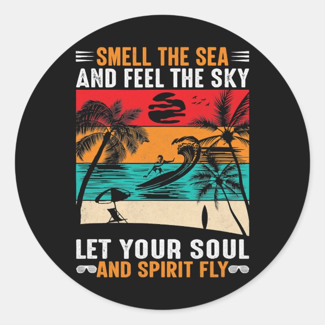 Sticker Rond Sentez la mer et sentez le ciel laisser votre âme  (Devant)