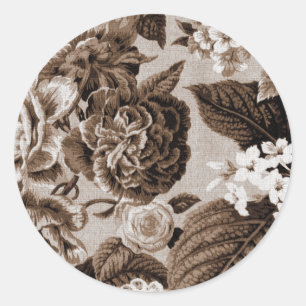 Sticker Rond Sépia Brown Toile floral vintage No.1