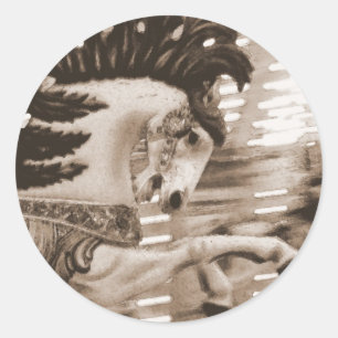 Sticker Rond Sepia Merry Horse