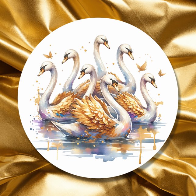 Sticker Rond Sept cygnes nage | Douze jours de Noël (Créateur téléchargé)