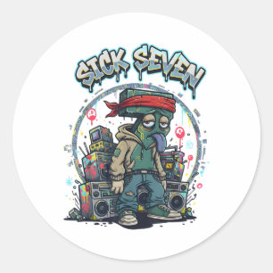 Sticker Rond Sept malades 67 Graffiti Meme Six Sept Rue amusant