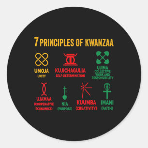 Sticker Rond Sept Principes De Kwanzaa Hommes Femmes Enfants Kw