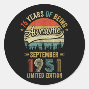 Sticker Rond Septembre 1951 vintage 75 ans 75e anniversaire