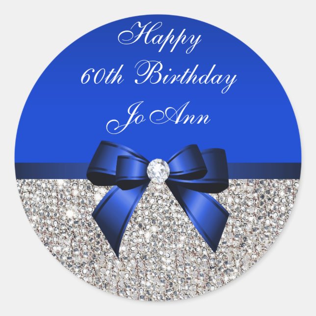 Sticker Rond Séquins d'argent bleu Bow Anniversaire (Devant)