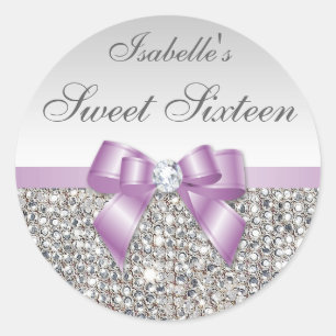 Sticker Rond Séquins d'argent Lilac Bow Sweet sixteen diamant