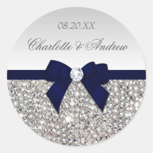 Sticker Rond Séquins d'argent Marine Bow et Mariage de diamant