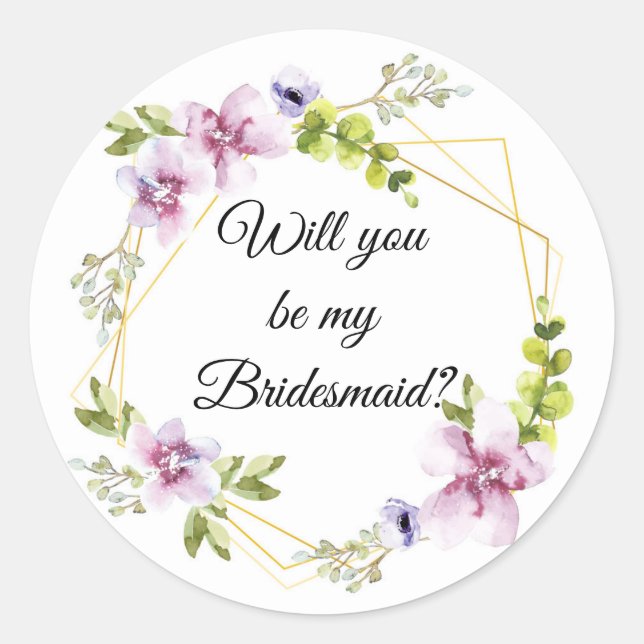 Sticker Rond seras-tu ma demoiselle d'honneur ? fleurs rose blu (Devant)