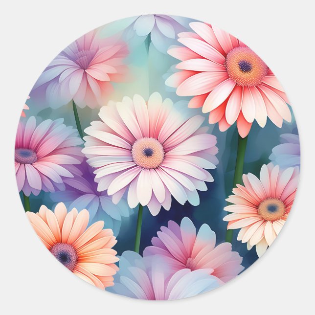 Sticker Rond Serene Gerbera Daisées En Aquarelle (Devant)