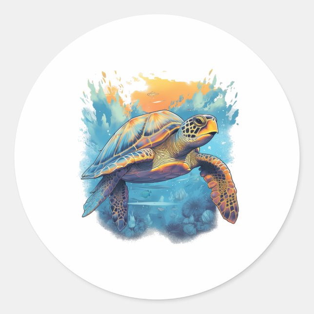 Sticker Rond Serene Underwater Turtle Copy (Devant)