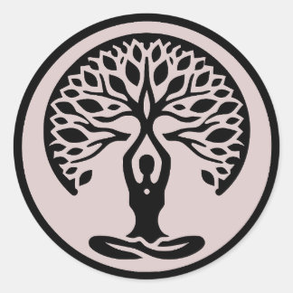 Sticker Rond Sérénité lumière violet minimaliste Yoga Arbre de 