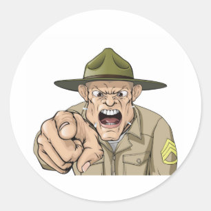 Sticker Rond Sergent de l'armée en colère qui crie