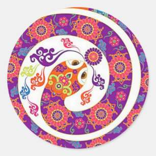 Sticker Rond Série colorée de serpent chinois Zodiac