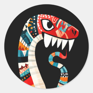 Sticker Rond Serpent à motifs tribaux avec des couleurs vives e