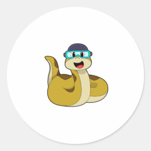 Sticker Rond Serpent avec lunettes de natation