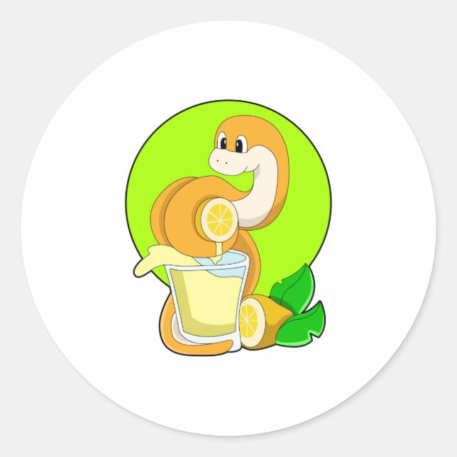 Sticker Rond Serpent avec verre de jus de citron (Devant)