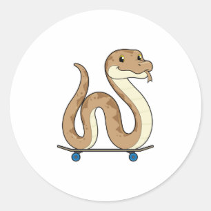 Sticker Rond Serpent comme patineur avec skateboard